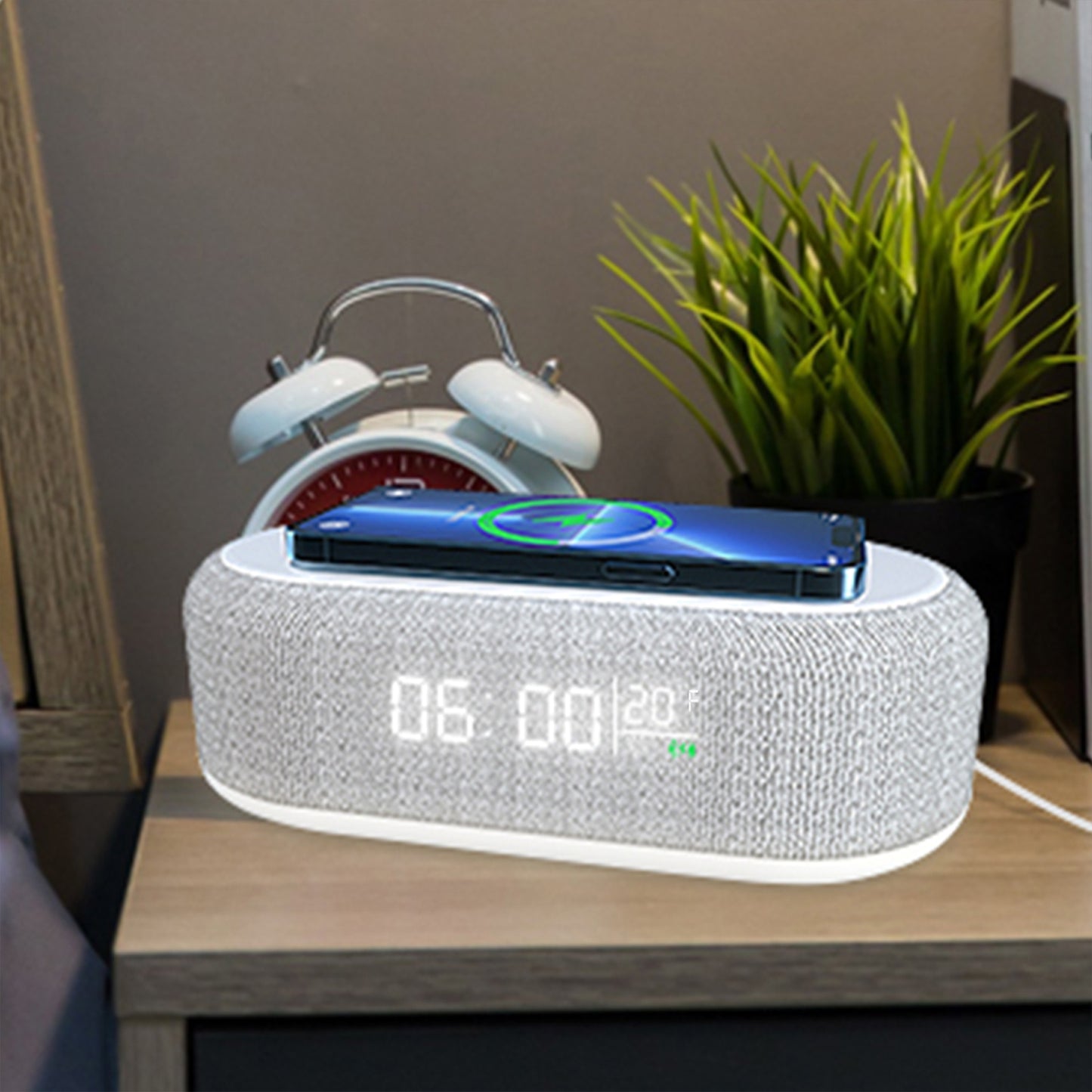 ZTECH 3-in-1 Alarm Clock with Wireless Charger & LED Night Light